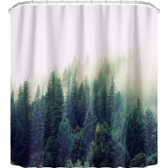 Fullfun Shower Curtain Forest with Cypress and Mist, 3D Printed Landscape Bathroom Curtain, Washable Bath Curtain, Polyester Fabric with 12 Hooks, 180 x 180 cm