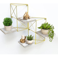 J JACKCUBE DESIGN Wall Mounted Floating Shelves Set of 2 Gold Frames and Rustic Wooden Planter Organizer Shelf for Bedroom, Living Room, Bathroom, Kitchen and Office - MK687A