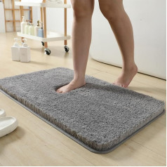 HOUSERAN Bathroom Rug 50 x 80 cm, Non-Slip Soft Microfibre Bath Mat, Washable with Water-Absorbing, High Pile Bath Mat for Bathroom, Shower and Bathtub, Grey