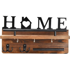 Dokeno Wooden Key Holder with Shelf, Key Holder for Wall with 5 Key Hooks, Key Rack Organiser for Hallway, Office, Entrance, for Keys, Letters Storage