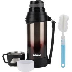 Comvi Thermos Flask 2 Litres - Thermos Flask 24 Hours Hot & Cold - Insulated Bottle with 2 Drinking Cups - Stainless Steel Drinking Bottle 3 Layers (2 Steel Layers + 1 Copper Layer) - BPA Free and