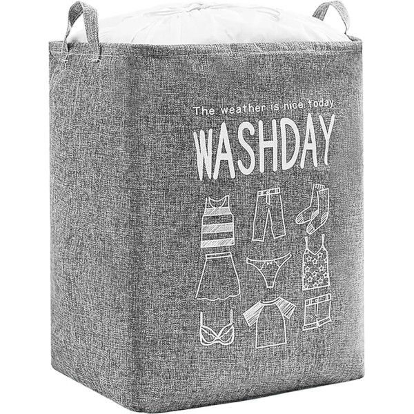 TRIXES 75L Grey Fabric Laundry Basket Bag with Handles for Bedroom, Bathroom, Laundry Room & More - Foldable Laundry Basket - Perfect for Children and Students (Grey)
