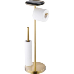 SHUNLI SUS304 Standing Toilet Paper Holder with Shelf, Freestanding Toilet Paper Holder with Toilet Paper Storage, Toilet Paper Holder for Bathroom Kitchen, Brushed Gold/Stainless Steel