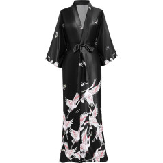 Prodesign Women's Dressing Gown Kimono Crane Printed Maxi Long Women's Bathrobe Beach Jacket Bridal Hen Night Party Sleeping Gown