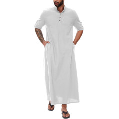 YAOHUOLE Kaftan Men's Long Thobe Men's Long Sleeve Kaftan Men Long with Pockets Universal Fit