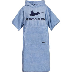 ATLANTIC SHORE Surf Poncho, Bath Poncho with Hood Made of 100% Cotton, Unisex, Basic for Adults, light blue