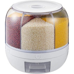 Eeneme Food Storage Container - 12kg Large Capacity 6 Grid Rice Dispenser Rotating Grain Storage Box Dry Food Fruit Box for Home Kitchen