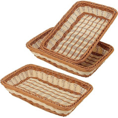 KEILEOHO 3 Pieces 30 x 20 x 7 cm Woven Food Basket, 12 Inch Poly Wicker Rattan Fruit Baskets, Rectangular Serving Baskets for Fruit, Vegetables, Bread, Snacks
