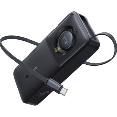 Powerbank 10000mAh 30W ar USB-C pieslēgvietu un Free2Pull USB-C ievelkamu kabeli - melns