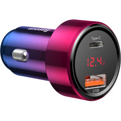 Magic Series PPS USB-C USB-A 45W PD QC 5A auto lādētājs - rozā/zils