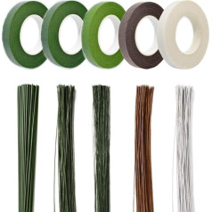 Zasiene Flower Arrangement Tool Kit 5 Rolls Floral Tape Florist Tape Flower Tape Craft Floral Crepe Tape with 220 Pieces Flower Stem Wire Floral Wire Flower Wire (18/22/26 Gauge) for Flowers DIY