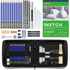 Sketch Pencils Set, Shuttle Art Sketching and Drawing Pencils Set in Zipper Case, Pack of 37 Art Supplies Set with Graphite Charcoal Sticks Tools and A5 Sketch book for Artists, Students, Children