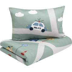 s.Oliver Children's Car Bed Linen, 100 x 135 cm, 100% Cotton, Zip, Cuddly, Soft & Washable, Mako Satin Bed Linen with Cars, Multicoloured
