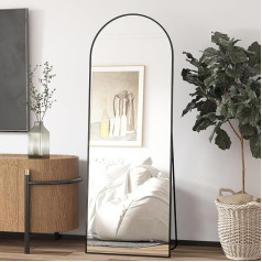 Elemango 162 x 53 cm Curved Floor Mirror, Full Body Wall Mirror with Aluminium Frame, Arched Top, Hanging or Leaning, Dressing Mirror for Bedroom, Living Room, Black