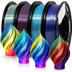 EONO PLA Filament Multicoloured, Tri-Colour PLA Filament 1.75 mm, Multicoloured 3D Printer Filament, 4 x 250 g Spools, Silk Roses Red/Blue/Green, Red/Blue/Gold, Green/Purple/Copper, Blue/Purple/Yellow