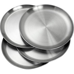 WANBY Stainless Steel Plates 26 cm 304 Metal Lightweight Steel Plate Unbreakable Dinner Tableware Plate Set Non-Toxin Dishwasher Safe BPA Free and Healthy