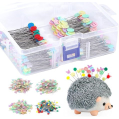 400 Pieces Sewing Needles, Flat Head Straight Needles, Sewing Needles, Coloured Heads, Quilting Needles with Hedgehog Needle Cushion, Storage Box, Dressmaking Needles for Dressmaking, Crafts, Sewing