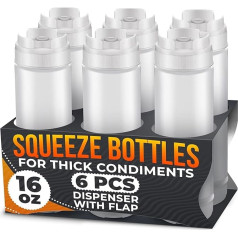 6 Pack Squeeze Bottles for Condiments, Plastic Squeeze Bottles for Liquids, Pizza Sauce, Squeeze Bottle, Reusable Sauce Containers, Sauce Dispenser, Clear Ketchup Squeeze Bottle, Spice Squeeze Bottles