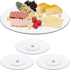 Relaxdays XL Serving Plate, 360° Rotatable, Cheese, Snacks, Cakes, Round, Diameter 45 cm, Glass Cake Plate, Transparent/Silver, Pack of 1