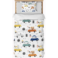 ZTYROLJ Children's Bed Linen with Car, Bed Linen 100 x 135 cm, Children's Bed Linen Set, Cheerful Colourful for Boys, Cuddly Bed Linen with Pillowcase (40 x 60 cm), Car Children's Bedding Set