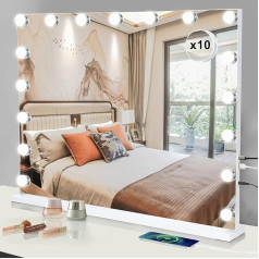 Buildonely Make-up Mirror with Lighting, 80 x 60 cm, 17 LED Light, Dimmable, 3 Light Modes, Large Hollywood Mirror with Lighting, Table Mirror, Wall Mirror, Touch Control, 10x Magnification