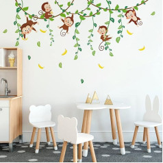 Runtoo Wall Sticker Forest Animals Wall Sticker Monkey Jungle Animals Tendril Wall Sticker Nursery Baby Room Girl Boy Wall Decoration