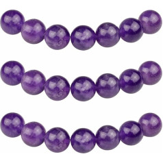 MJDCB Beads for Threading 8 mm Pack of 45, Amethyst, Semi-Precious Stones, Beads with Holes, Natural, Loose, Round Stone Beads for Making Jewellery, Bracelets, Necklaces