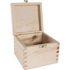 Small Square Wooden Box with Lid and Lock Lock | 13 x 13 x 10 cm | Memorabilia Storage | Unpainted & Untreated | Decorative Pine Wood for Crafts