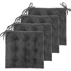 FlyGulls Chair Cushions for Dining Room, Office, Kitchen, 19 x 19 inch, Chair Cushions and Cushions, Comfort Seat Cushion with Ties, Grey Velvet, Set of 4