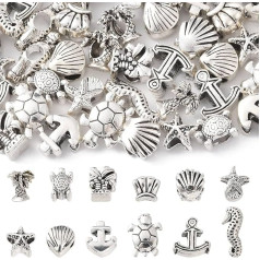 UR URLIFEHALL 60 Pieces 12 Styles Ocean Theme Beads Large Hole Anchor Turtle Starfish Seahorse Spacer Beads for DIY Jewellery Making