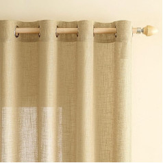 EMEMA Curtains Linen Curtain with Eyelets Voile Curtain Linen Look Modern Semi-Transparent for Living Room Decorative Curtain Children's Room Tab-Top Curtain Kitchen Curtains Set of 2 140 x 260 cm (W