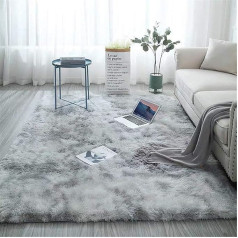 Aujelly Soft Area Rug, Deep-Pile Shaggy Carpet for the Bedroom, Fluffy Multicoloured Batik Rug, Light Grey, Motif: Batik – 120 x 200 cm