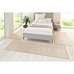 Hanse Home Pure Rug Bed Border 3-Piece - Bed Rug Runner Short Pile Plain Runner Set for Children's Room Bedroom Taupe Cream 2 x 70 x 140 cm 1 x 70 x 240 cm
