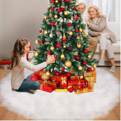 Tatuo White Faux Fur Christmas Tree Skirt Snow Tree Skirts for Christmas Holiday Decorations, 120 cm