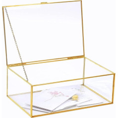 Levilan Large Gold Vintage Glass Box with Lid Decorative Ring Bracelet Home Decor 10.8 x 7 x 3.9 Inch