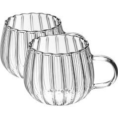 NUOBESTY Clear Cup Pack of 2 350 ml Glass Coffee Cups Coffee Cups with Handle Glass Cup Tea Cups Pumpkin Glass Cup for Milk Latte Espresso Cappuccino Hot Drink