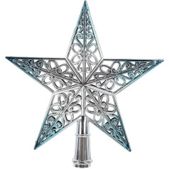 Amosfun Christmas Tree Topper with Stars Hollowed Silver Christmas Tree Topper Christmas Tree Topper Ornaments for Holiday Party Decoration (Silver Blue)