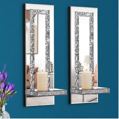 Aeveco Crystal Crush Diamond Mirrored Candlesticks Silver Wall Candle Holders Set of 2 Wall Decor for Living Room Dining Room (Rectangle Stripes(Style 4))