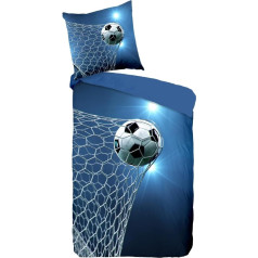 Football Bed Linen 135 x 200 cm, Children's Bed Linen 80 x 80 cm + 135 x 200 cm, Blue Boys Bed Linen, Girls Teenager Microfibre Bed Linen, Comfortable and Soft (Football)