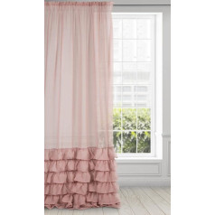 Eurofirany Dolly Curtain, Smooth Valance with Ruffles, Transparent Curtain, Ruffle Tape, 1 Piece, Transparent, Elegant, High Quality, Glamour, Bedroom, Living Room, 140 x 250 cm, Powder Pink