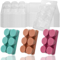 MILIVIXAY 6 Cavity Clear Empty Plastic Wax Melt Containers 50 Packs Round Seashell Tarts Wax Melt Container
