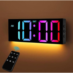 Yeelan Digital Wall Clock, 8 Colours, Digital Wall Clock, 12 Inch Large Digital Clock with Night Light, Automatic Brightness Control, 24/12 Hour Digital Clock, Wall Clock for Living Room, Office, Desk