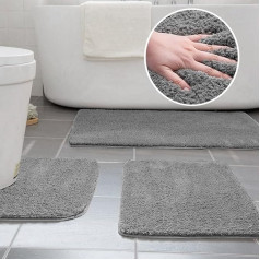 Ceneco Bath Mat Sets 3 Pieces Non-Slip Microfibre Bath Mats Washable 40 x 50 cm U-Shape Toilet Mat, 50 x 60 cm Small Bath Mat, 50 x 80 cm Bath Rug (Light Grey, 40x50_50x60_50x80 cm)