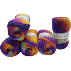 Ilkadim 5 x 100 g YarnArt Ambiance Knitting Wool, Multicoloured with Colour Gradient, 500 g Knitting Yarn with 20% Wool Content