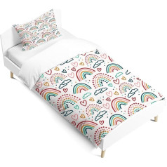 PORJDN Rainbow Girls' Children's Bedding Set, Pillowcase 40 x 60 cm, Duvet Cover 120 x 150 cm, Clouds in Cartoon Style Bed Linen with Smooth Zip (Style F, 120 x 150 cm)