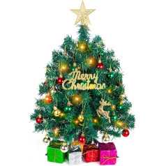 FIMAGO 24 Inch Table Mini Christmas Tree Set, Lighted Small Christmas Tree with Warm White LED Lights, Star Tree Topper and Hanging Ornaments for DIY Christmas Decorations, Home, Kitchen,
