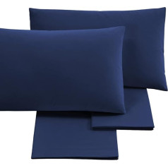 PURALUNA Carezze Double Bed Linen Set, Long (160 x 200 cm), Cotton, Made in Italy (Navy, 160 x 200 cm H30)