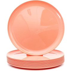 Youngever Pack of 9 25 cm Large Plastic Plates, Reusable Plastic Plate Set, Party Tableware, Microwave-Safe, Dishwasher Safe (Peach)