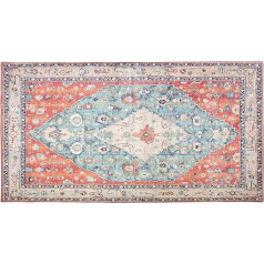 Terafeels Living Room Rug Large Traditional Floral Style Washable Antique Rug 0.8 x 1.4 m Red - Living Room Patio Sitting Hallway Kitchen Rug Non-Slip Washable Red