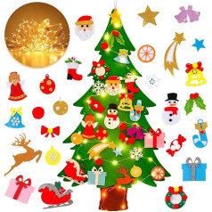DIY Felt Christmas Tree Decorations with Lighting, 1.2 m Velcro Felt Christmas Tree for Kids/Toddlers with 25 Pieces Christmas Decorations, Felt Christmas Tree Gifts for Children